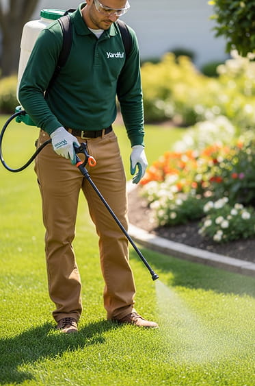 Team member providing lawn care service
