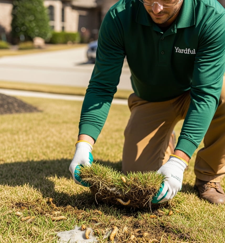 Aerated lawn with soil plugs