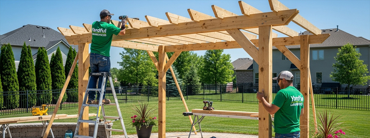 wooden pergola over patio