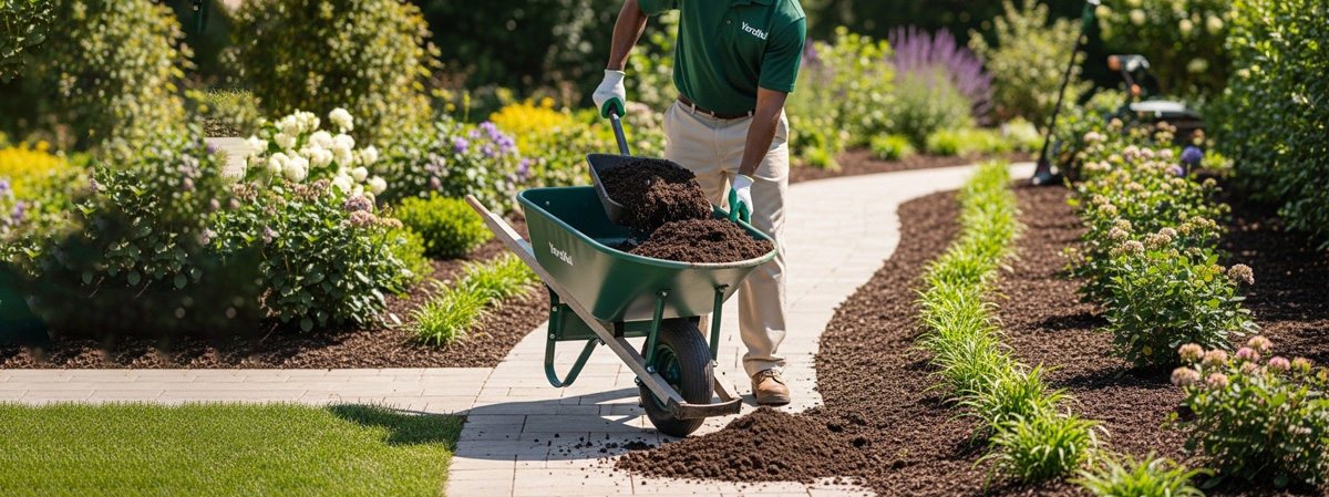 Soil being delivered and spread for lawn and garden installation
